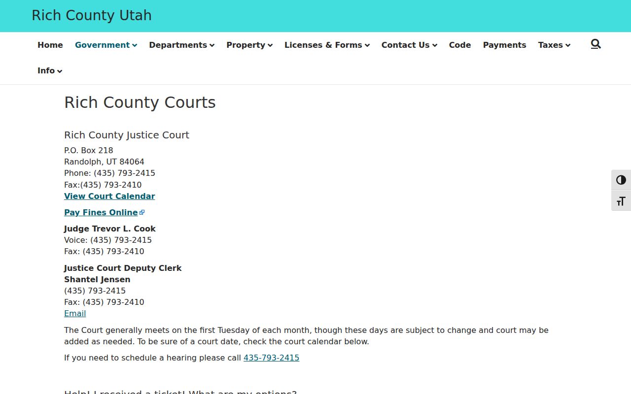 Rich County courthouse in Randolph for local warrant record access