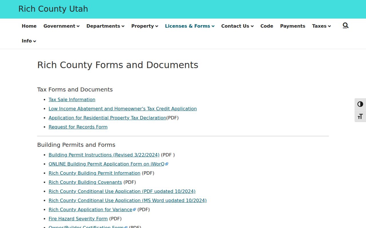 Rich County GRAMA forms page for municipal warrant record requests