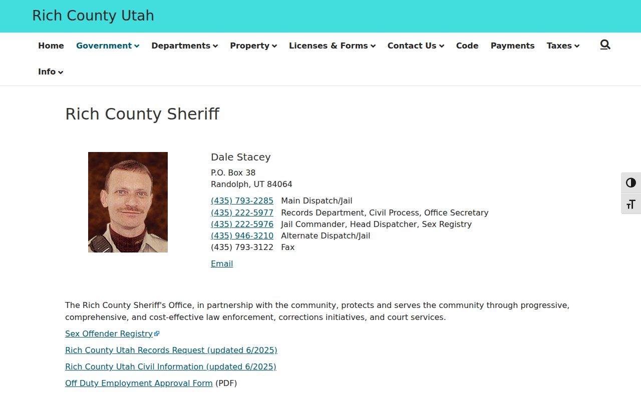 Rich County Sheriff official contact source for a most-wanted list question