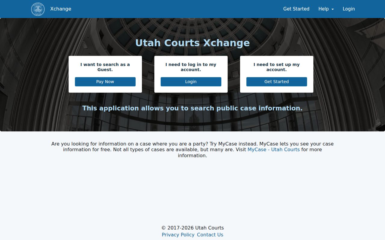 Guest access screen for a Rich County court warrant lookup
