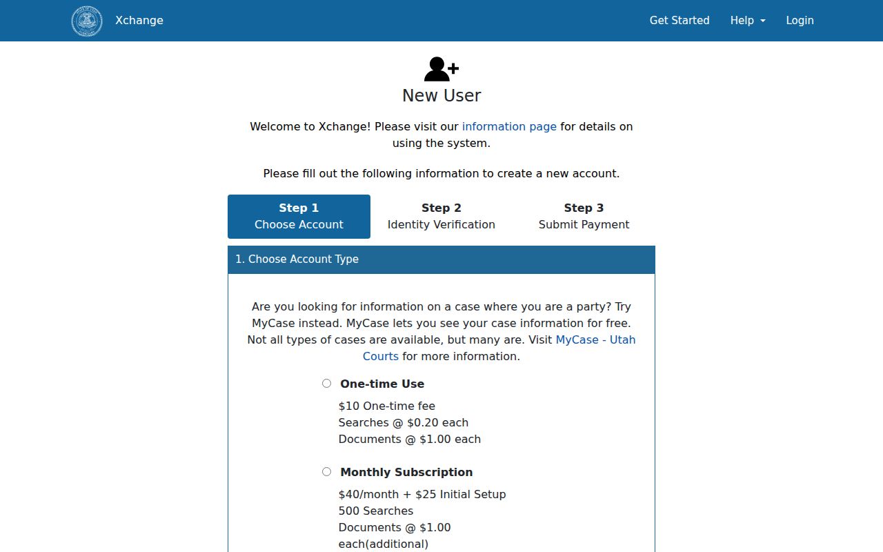 XChange account and search access information for Rich County case records