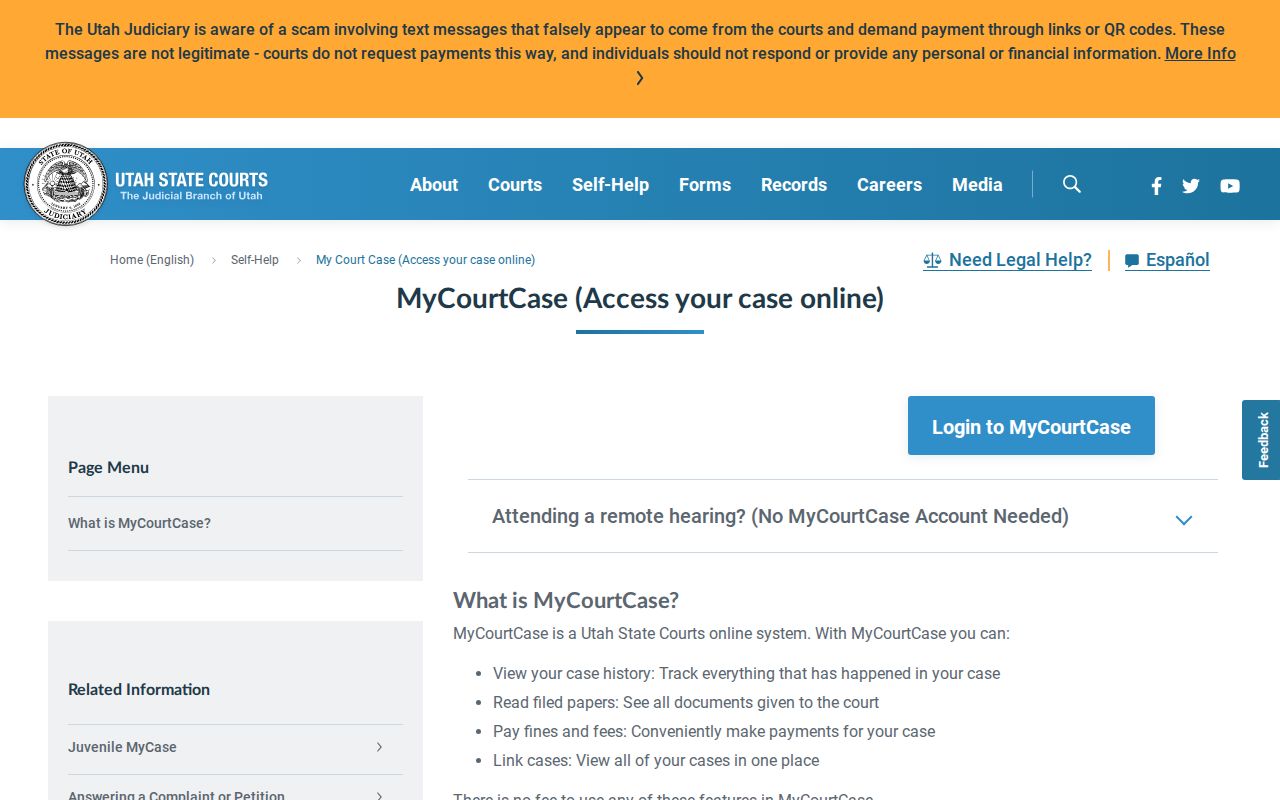 Utah MyCase party access for Randolph warrant case records