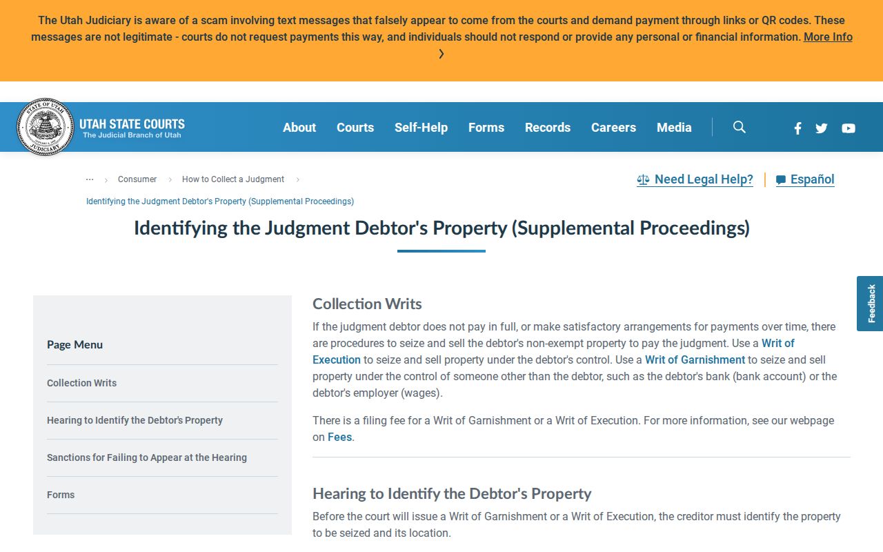 Utah civil supplemental proceeding that may involve a Rich County bench warrant