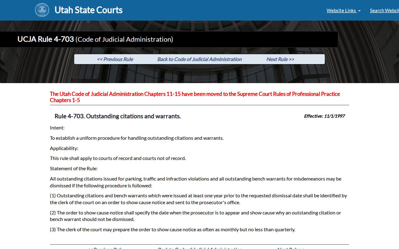Utah rule on review of an older Rich County citation or bench warrant