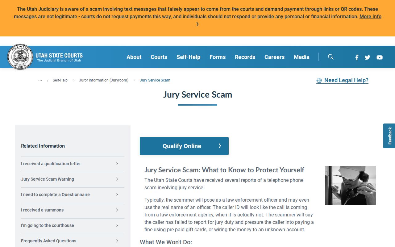 Utah Courts official warning relevant to Rich County warrant-tip safety